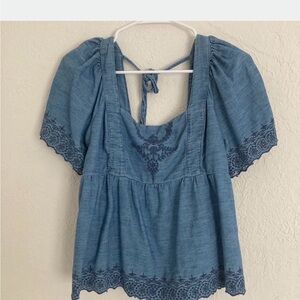 Blue Embroidered Women's Top